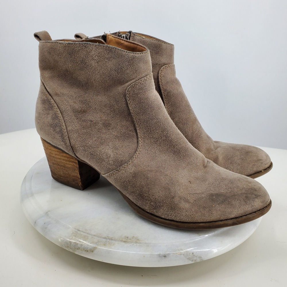Franco Sarto Huette Faux Suede Tan Ankle‎ Bootie Boots Minimalist Boho Size 9